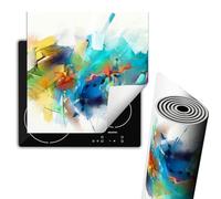 TMK ArtDeko Tapis de protection pour plaque de cuisson induction 60x52 cm, Vinyle protection plaque induction, Couvre Plaque Tapis de Cuisson à Induction, rétractable, Image Multicolore
