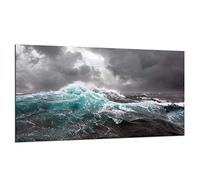 TMK Couvre-plaque en verre, 90 x 52 cm, pour plaque vitrocéramique, à induction, protection anti-éclaboussures, planche à découper, motif de mer