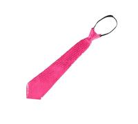 TMK Cravate élégante avec pailettes et couleur unie réglable avec fermeture éclair pour adulte unisexe cod.62900, Rose fluo Palettes, Adulti