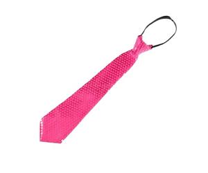 TMK Cravate élégante avec pailettes et couleur unie réglable avec fermeture éclair pour adulte unisexe cod.62900, Rose fluo Palettes, Adulti