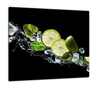 TMK Crédence de cuisine, protection anti-éclaboussures, en verre trempé, 65 x 60 cm, verre décoratif avec ruban adhésif autocollant, paroi arrière en verre, eau, citron