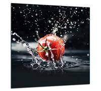 TMK I Crédence de cuisine, anti-éclaboussures, en verre trempé, 60 x 65 cm, verre décoratif avec ruban adhésif autocollant, crédence arrière en verre de cuisine, noir tomate