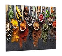 TMK I Crédence de cuisine, protection anti-éclaboussures, en verre trempé, 65 x 60 cm, verre décoratif avec ruban adhésif autocollant, crédence arrière en verre, cuisine, épices