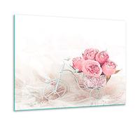 TMK - Plaque de Protection Dessus Plaque de Cuisson, Plaque de Verre Trempé - 60 x 52 cm - Pour Induction - Protection contre les Éclaboussures - Plaque à Découper Décorative - Roses