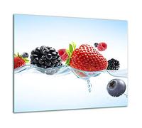 TMK Plaque de protection en verre pour cuisinière électrique à induction - 60 x 52 cm - Protection anti-éclaboussures - Planche à découper - Blanche - Fruits