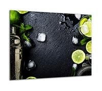 TMK Plaque de protection pour plaque de cuisson - 60 x 52 cm - En verre - Pour plaques électriques à induction - Protection anti-éclaboussures - Planche à découper en granit - Citron