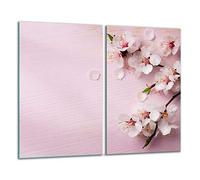 TMK - Plaque de protection universelle pour plaque de cuisson 2 x 30 x 52 cm Pour plaques de cuisson Protection contre les éclaboussures Planche a découper en verre trempé Décoration, rose fleurs