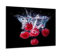 TMK Plaque de recouvrement, 60 x 52 cm, en verre, décorative, pour cuisinières électriques, à induction, protection anti-éclaboussures, planche à découper, noire, fruits