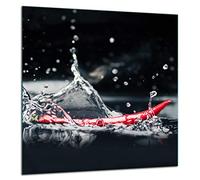 TMK Protection anti-éclaboussures en verre trempé pour crédence de cuisine - 60 x 65 cm - Verre décoratif avec ruban adhésif autocollant - Paroi arrière en verre de cuisine - Noir piment