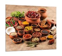 TMK Protection anti-éclaboussures en verre trempé pour crédence de cuisine - 65 x 60 cm - Verre décoratif avec ruban adhésif autocollant - Paroi arrière en verre pour cuisine, épices.