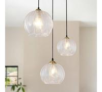 TMKOO Lustre À Suspension en Verre 3 Lumières avec Abat-Jour Lustres Balle De Fait Main Ajustable Hauteur Lampe pour Table Manger pour Ile Cuisine Escalier Salon(Clear)