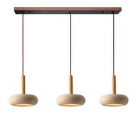 TMKOO Lustre À Suspension Wabi Sabi Travertin Jaune Pierre Naturelle Bois Nordique Lampe Suspendue LED Boucle Ajustable pour Chambre À Coucher Lampe De Chevet Salon Ile De Cuisine(Long)