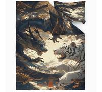TMMDH Housse de Couette 160x200 cm Animaux Mythiques Bedding Housse de Couette Super Doux Confortable et Respirant avec Fermeture à Glissière Cachée + 2 Taies d'oreiller