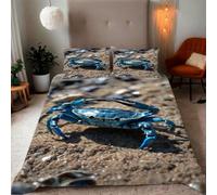 TMMDH Parure de Lit 90x190 Enfant Housse de Couette 135x200 Crabe Bleu Motif Breathable Microfibre pour Les Tout Petits garçons Filles Adolescents avec 2 Taie d'oreiller 65x65