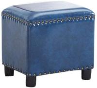 TMMLIJIPL Petit repose-pieds vintage en bois massif pour changer de chaussures, salon, canapé, table basse, repose-pieds carré en cuir, rouge, 35,6 x 25,4 x 30,5 cm (bleu marine, 35,6 x 25,4 x 30,5 cm