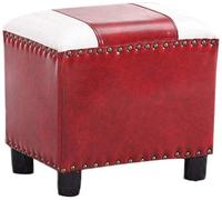 TMMLIJIPL Petit repose-pieds vintage en bois massif pour changer de chaussures, salon, canapé, table basse, repose-pieds carré en cuir, rouge, 35,6 x 25,4 x 30,5 cm