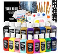 TMOL Teinture textile lavable en machine - 18 couleurs Levendige (60 ml/2 oz par fles), y compris pinceaux et pochoirs, non toxiques pour t-shirts, sacs, projet Doe-het-zelf et art pour enfants