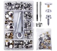 TmppDeco 60 Ensembles Boutons Pression à Visser - 15mm Boutons Pression en Acier Inoxydable de Qualité Marine avec 3Pcs Outil de Fixation, pour Bâches, Bateaux, Meubles, Toiles, Tentes (Argenté, 15mm)