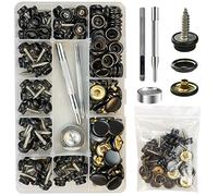 TmppDeco 60 Ensembles Boutons Pression à Visser - 15mm Boutons Pression en Acier Inoxydable de Qualité Marine avec 3Pcs Outil de Fixation, pour Bâches, Bateaux, Meubles, Toiles, Tentes (Noir, 15mm)