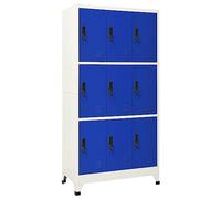 Tmriohed Armoire à casier en acier avec 9 compartiments verrouillable, armoire de rangement en acier pour bureau, école et cave, gris et bleu, 90 x 45 x 180 cm