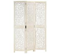 Tmriohed Paravent sculpté à la main - 120 x 165 cm - Paravent en bois de manguier massif et MDF - Paravent pliable pour chambre à coucher et salon - Brise-vue avec motifs floraux - Blanc