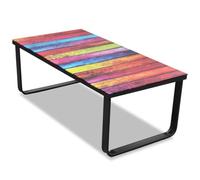 Tmriohed Table basse avec plateau en verre arc-en-ciel 90 x 45 x 32 cm Noir | Table d'appoint élégante avec motif arc-en-ciel coloré en verre trempé et cadre en fer solide pour votre salon.