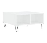 Tmriohed Table basse blanche 60 x 60 x 30 cm Table de salon en bois | Table de canapé carrée pour le salon avec structure en fer robuste et quatre compartiments ouverts pratiques.