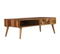 Tmriohed Table basse en bois d'acacia massif marron miel 110 x 50 x 37 cm | Table de salon rustique en véritable bois d'acacia avec tiroir et compartiment pour l'ordre et un look élégant du milieu du