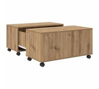 Tmriohed Table basse en chêne Artisan avec roulettes 75 x 75 x 38 cm | Table de salon carrée avec tiroir et compartiment de rangement. Transportable grâce à 4 roulettes, charge jusqu'à 75 kg pour