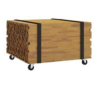 Tmriohed Table basse en teck massif marron 60 x 60 x 38 cm avec roulettes | Table d'appoint flexible en bois véritable pour votre salon. Facile à déplacer dans la pièce grâce à ses roues lisses.