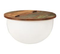 Tmriohed Table basse ronde en bois vieilli massif Blanc 50 x 27 cm | Table de salon fonctionnelle en bois massif avec espace de rangement invisible, idéale pour la chambre ou votre coin lecture.