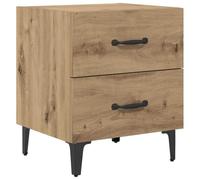Tmriohed Table de chevet en bois de chêne Artisan 40 x 35 x 47,5 cm | Table d'appoint rustique pour chambre à coucher avec un tiroir, poignée mate et pieds en fer solides pour livre et réveil.