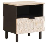 Tmriohed Table de chevet en bois massif de mangue, blanc, 40 x 33 x 46 cm | Table de chevet compacte en bois de manguier massif blanc avec tiroir pour un rangement élégant dans la chambre.