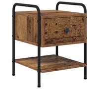 Tmriohed Table de chevet en bois vieilli, 35 x 36,5 x 47 cm, table | Armoire d'appoint stable pour chambre à coucher avec tiroir, étagère inférieure et cadre en acier robuste dans un élégant