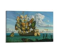 TMRL Salvador Dali Peinture à l'huile Poster Voilier et Papillons Art mural sur toile pour albums de musique et films Peinture décorative pour salon, chambre à coucher 60 x 90 cm Style cadre