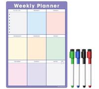 TMS Organiseur hebdomadaire magnétique A4 | Tableau blanc effaçable à sec pour gérer votre semaine, tâches, liste de tâches, courses et repas | Livré avec 4 stylos magnétiques colorés