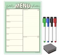 TMS Planificateur de menu familial hebdomadaire A4 | Planificateur de repas effaçable à sec, tableau blanc et liste de courses pour votre maison, cuisine, réfrigérateur | avec 4 stylos effaçables à