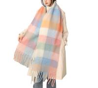 TMTGTS Écharpe d'hiver épaisse 220 x 35 cm - Pour femme - À carreaux - Poncho à franges - Écharpe d'automne - Écharpe chaude pour les voyages, le shopping, les jours de patinage et les promenades en