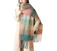 TMTGTS Écharpe d'hiver épaisse 220 x 35 cm - Pour femme - À carreaux - Poncho à franges - Écharpe d'automne - Écharpe chaude pour les voyages, le shopping, les jours de patinage et les promenades en
