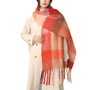 TMTGTS Écharpe d'hiver épaisse 220 x 35 cm - Pour femme - À carreaux - Poncho à franges - Écharpe d'automne - Écharpe chaude pour les voyages, le shopping, les jours de patinage et les promenades en