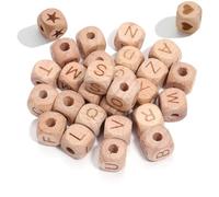 TMTGTS Lot de 56 perles en bois avec lettres de l'alphabet - Perles en bois pour bricolage, artisanat, porte-clés, bracelets, colliers, anneau de dentition, jeux de scrabble