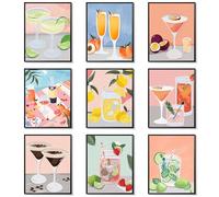 Tmvosn Lot de 9 affiches de cocktail vintage - Décoration murale amusante et mignonne - Motif fruits - Décoration murale colorée rétro à l'alcool - Impressions pour dortoir universitaire - 20,3 x 25,4