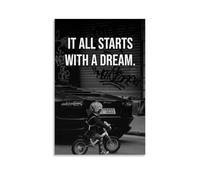 TMWHONG Poster avec citation « It All Starts With A Dream » - Impression sur toile - Décoration murale de bureau - 30 x 45 cm