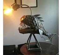 TMXKOOK Lampe de Poisson pêcheur Steampunk Faite à la Main - Statue d'art en Fer Vintage pour la décoration d'halloween et l'éclairage de la Chambre - Cadeau de veilleuse LED USB