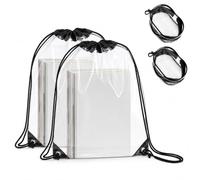 TMZELOA 2 Pièces Sac à Dos Transparent, Sac Transparent, Clear Bag Festival | PVC imperméable, 2 sacs à cordon et 2 étuis zippés pour école, salle de sport, voyage, plage, piscine et sport