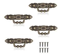 TMZELOA Lot de 4 Poignées de Meubles Antiques en Bronze avec Anneau de Traction Poignées de Tiroirs Vintage en Alliage de Zinc Pliantes Antiques Poignee Tiroir pour Armoires de Meubles Armoires Boîtes