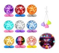 TMZELOA Lot de 9 Decoration Boule Disco Table Anniversaire, Disco Centres Nid d'abeille, Fête des Années 70 80 90 Annive Accessoires Deco Table Anniversaire Décorations pour Disco Hippie