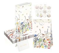 TMZELOA Sacs Cadeaux en Papier Kraft pour Anniversaire, Ensemble de 12 Pcs avec 18 Autocollants et Carte Dorée Best Wishes, Sac de Fête pour Mariage, Baby Shower, Noël, Emballage Cadeau