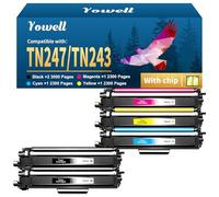 TN-243CMYK MFC L3750CDW TN247 Compatible avec Toner Brother MFC L3750CDW pour Brother DCP-L3550CDW Toner pour MFC-L3750CDW MFC-L3770CDW MFC-L3710CW DCP-L3550CDW DCP -L3510CDW HL-L3210CW, TN247 5Pack