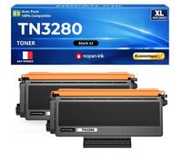 TN-3230 TN3230 TN-3280 TN3280 Pack 2 Toners compatibles pour Brother Noir haute capacité avec puce 2x8000 pages rendement élevé
